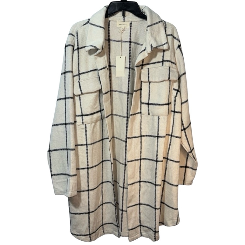 Melloday Shacket White/Black Plaid Open Front Tunic Length‎ in Size 2X  NWT